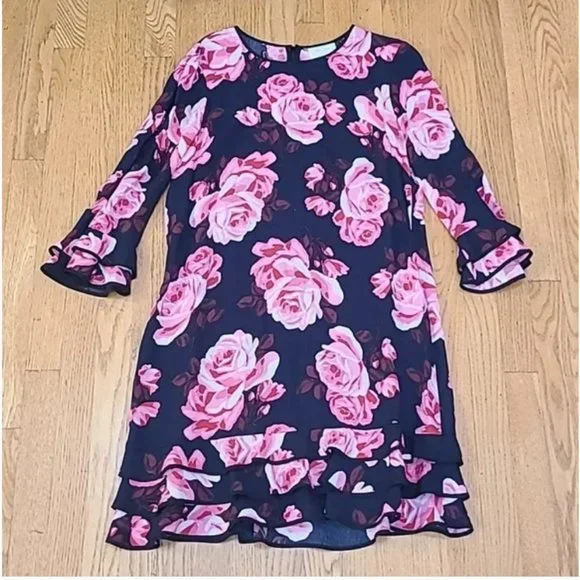 Kate Spade pink black Rambling Roses Rosa Ruffle Shift Dress size large nwot - Picture 8 of 16